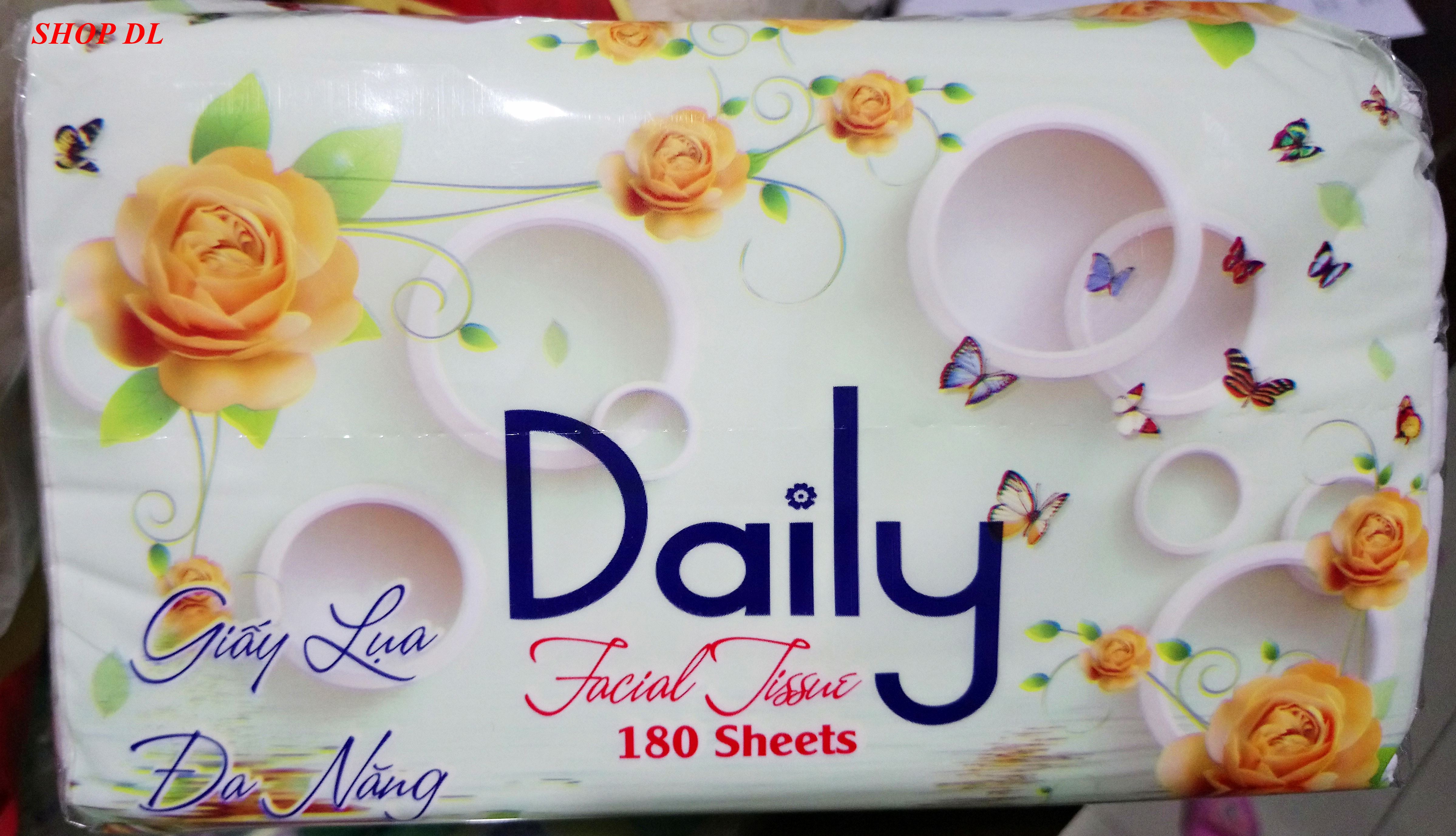 Khăn giấy lụa đa năng Daily - Facial Tissue (180 miếng/gói - kích thước đóng gói 10x15x5cm)