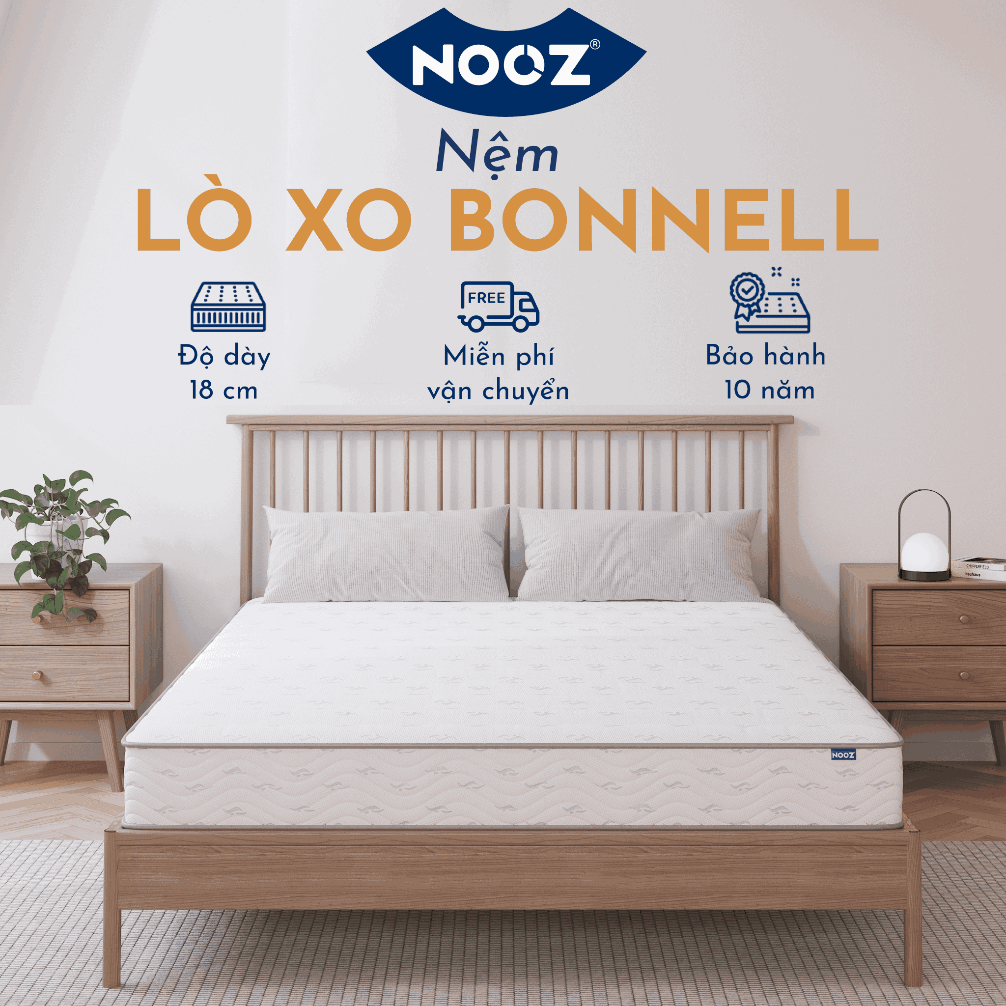 [TRẢ GÓP 0%] Nệm Foam Lò Xo Bonnell NOOZ Home Goods Mattress lò xo liên kết cùng tầng cao su non nâng đỡ