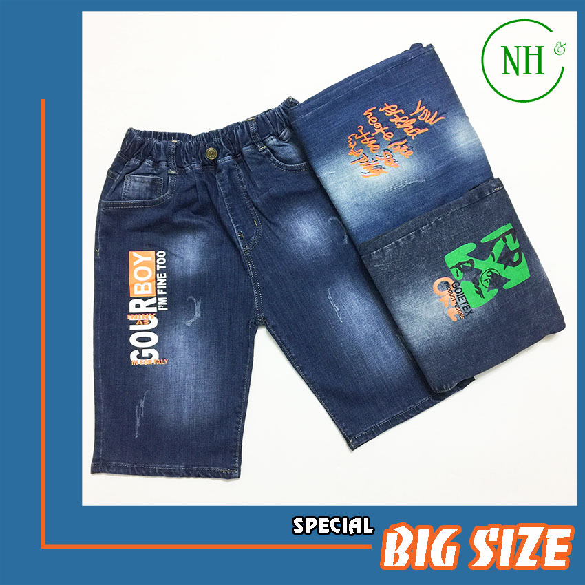 Quần short cho bé trai SIZE ĐẠI từ 35kg đến gần 70kg, quần short jean co giãn lưng thun - NH Shop