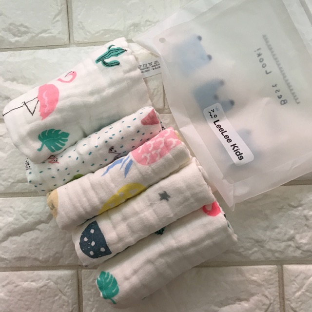 Set 5 Khăn sữa 6 lớp kèm túi zip cao cấp