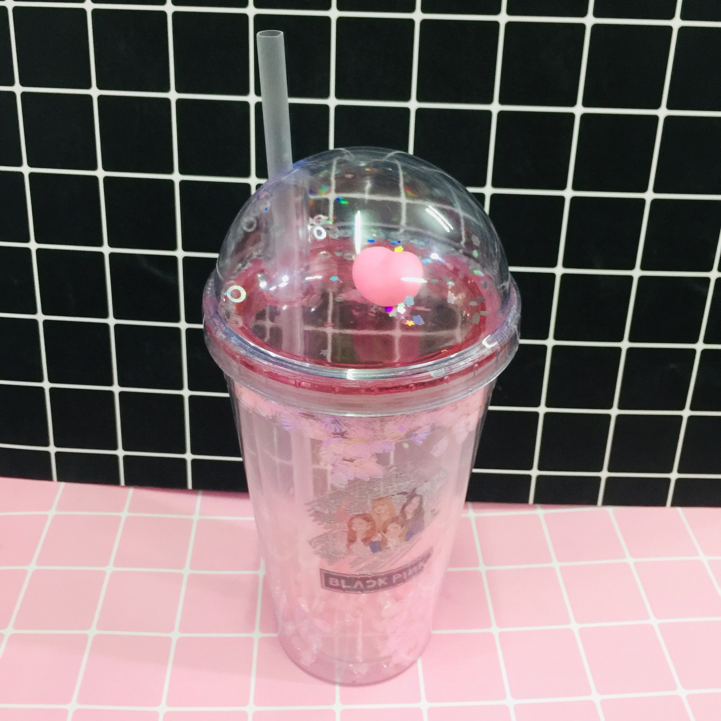 Bình, Ly đựng nước BLACKPINK kim tuyến 3D lấp lánh tặng kèm ống hút