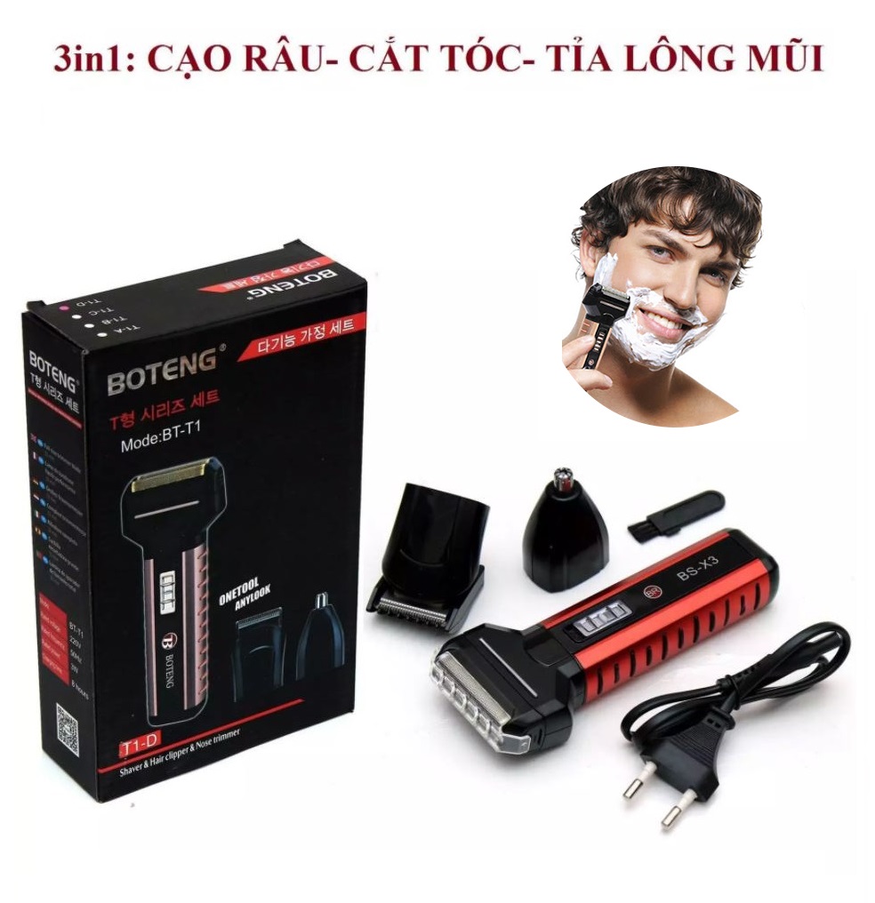 Máy Cạo Râu dành cho nam tốt nhât và bán chạy nhât Máy Cạo Râu Nội Địa Nhật BOTENG 3 IN 1 Cao Cấp, Tông Đơ 3 Trong 1 Cắt Tóc Kiêm Máy Cạo Râu, Tỉa Lông Mũi Boteng BT-T1 Lưỡi Dao Kép Bảo Vệ Da An Toàn 100% Bảo Hành 1 Năm