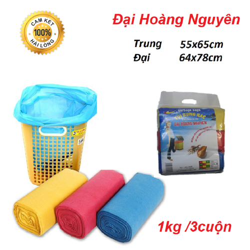 [túi 1 kg, 3 cuộn]Túi rác cuộn [Đại Hoàng Nguyên] tự hủy sinh học