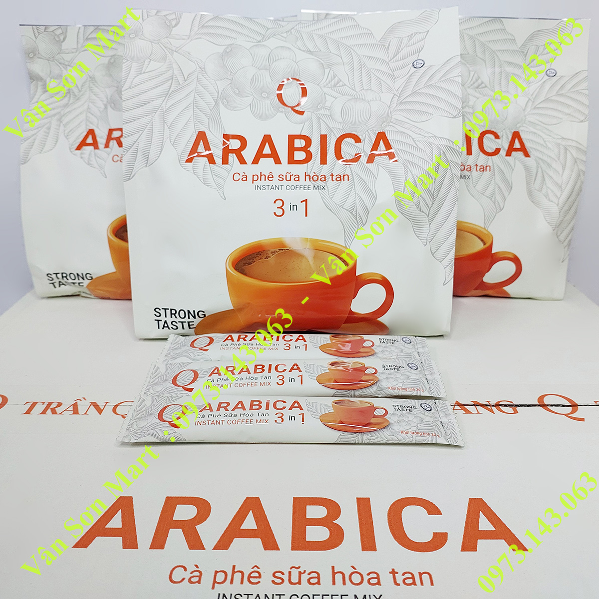 03 bịch cà phê sữa Arabica Trần Quang 480g (24 gói dài x 20g)
