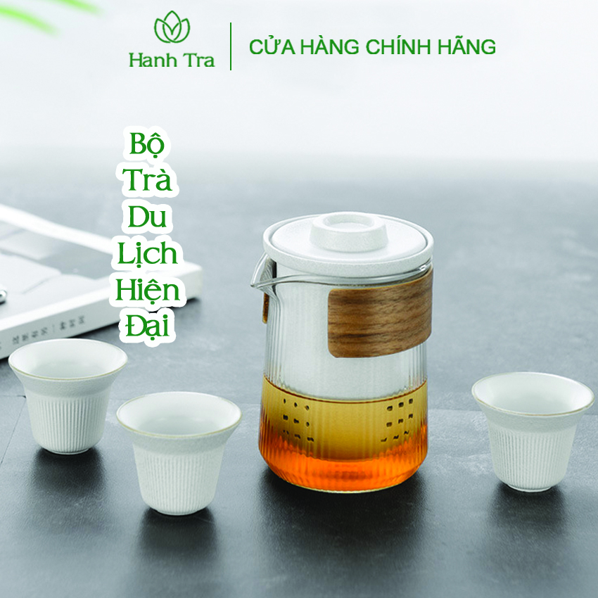Ấm chén du lịch bộ ấm chén pha trà bằng thuỷ tinh chịu nhiệt gốm sứ cao cấp hiện đại 230ml thích hợp dùng uống trà đạo tại nhà mang bộ ấm trà đi du lịch, ấm trà độc lạ, bình trà hiện đại có lõi lọc