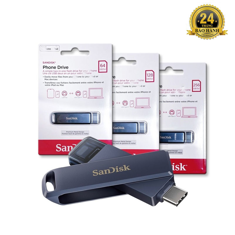 USB OTG Ixpand SanDisk Phone Drive 2 đầu TypeC và Laining 256GB / 128GB / 64GB (Xanh ghi) Phụ Kiện 1