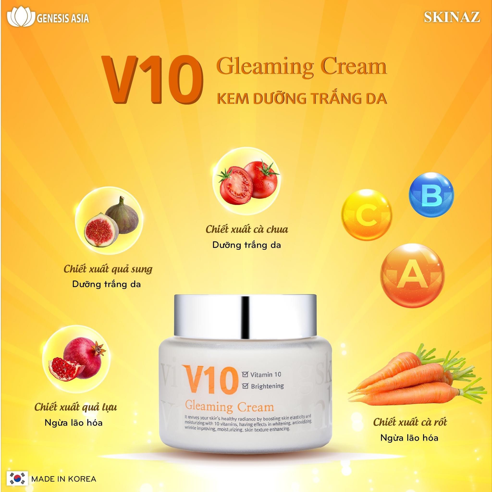 Kem V10 Skinaz Hàn Quốc - Dưỡng Trắng Da chống lão hóa, dưỡng ẩm cho da, Dermapeel Hàn Quốc