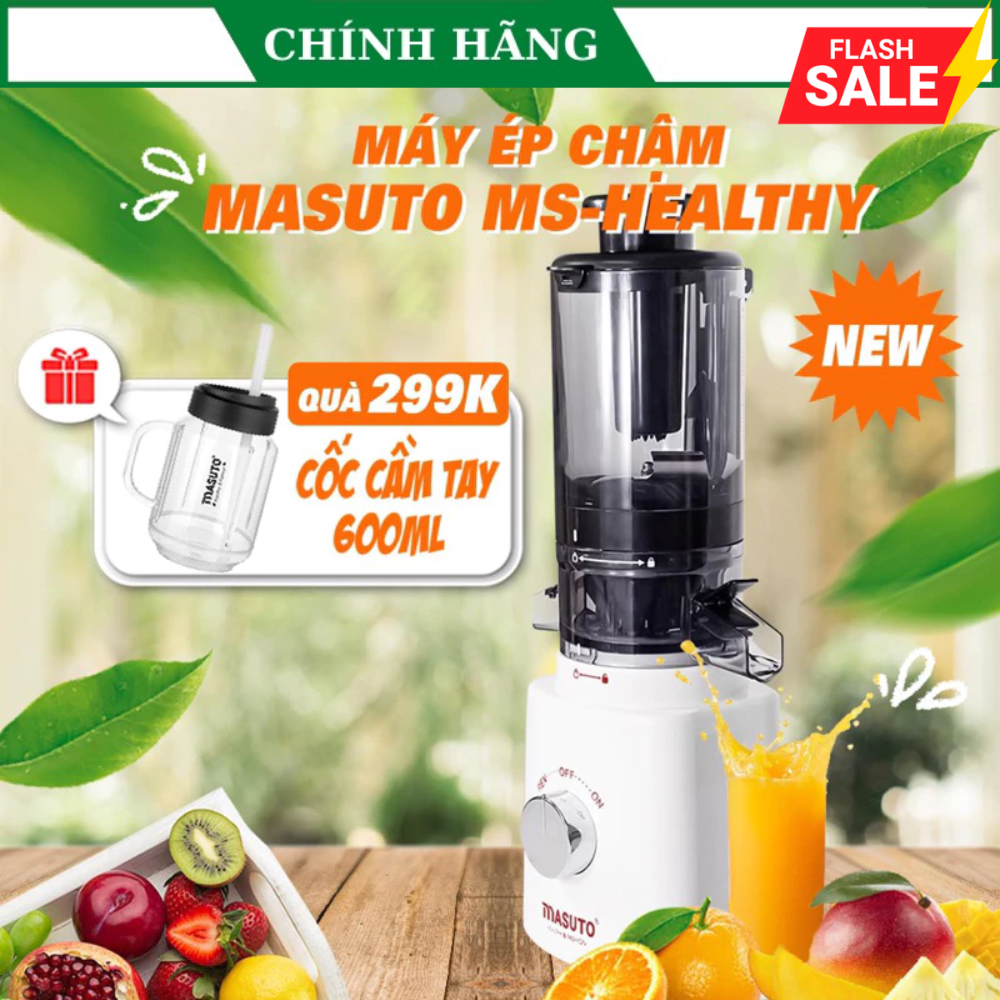  Máy ép chậm Masuto HEALTH chính hãng miệng to công suất lớn 100W tách nước hoa quả trái cây kiệt bã đến 99% - bảo hành 24 tháng 
