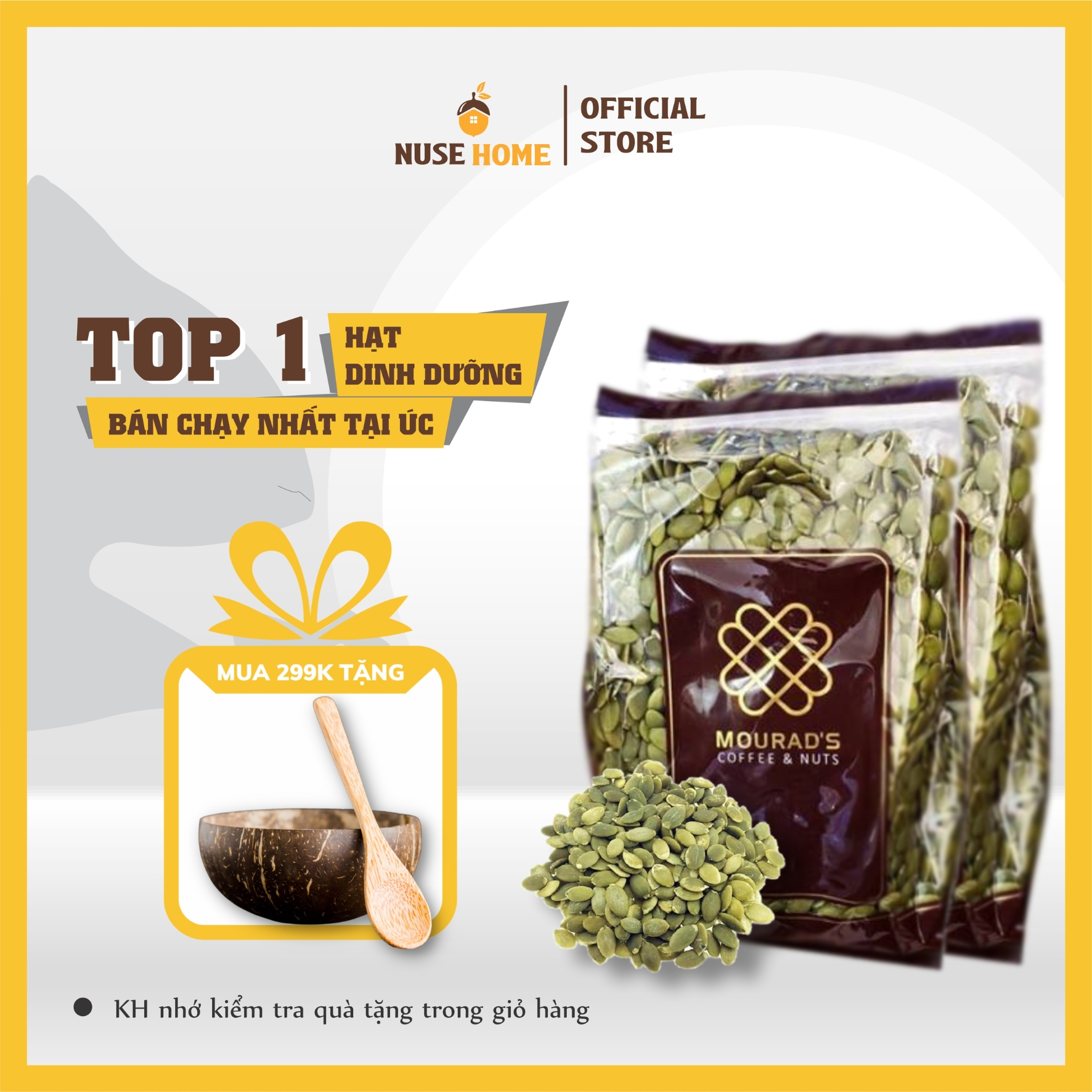 Nhân Hạt Bí Xanh Sấy Chín Mourad's - Hạt Bí Xanh Giúp Tăng Cường Hệ Miễn Dịch, Có Giấc Ngủ Ngon - NK Từ Úc - Nuse Home