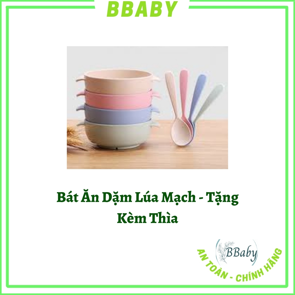 Chén ăn có tay cầm kèm muỗng lúa mạch dể sử dụng an toàn cho bé
