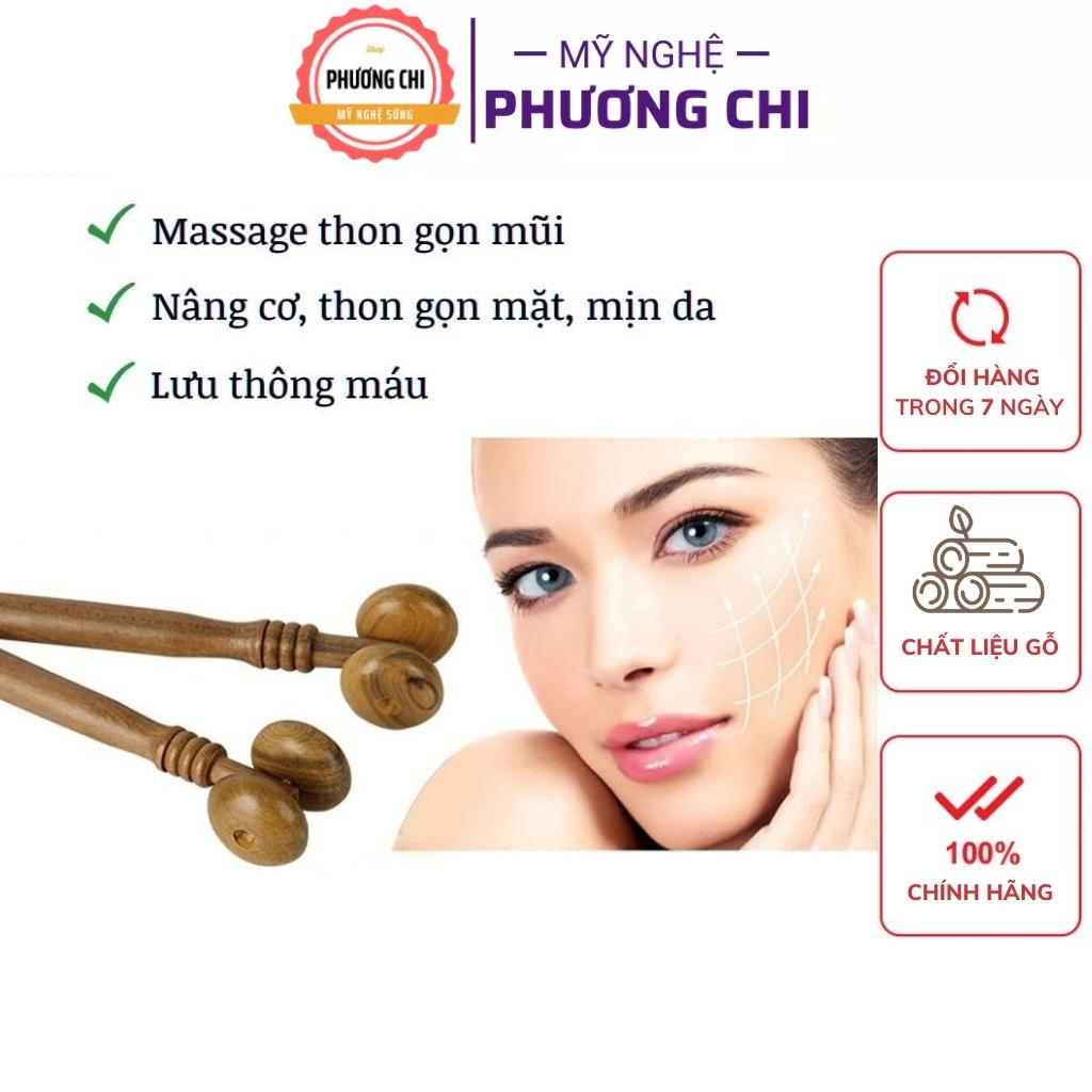Cây lăn mũi mát xa mặt bằng gỗ thơm