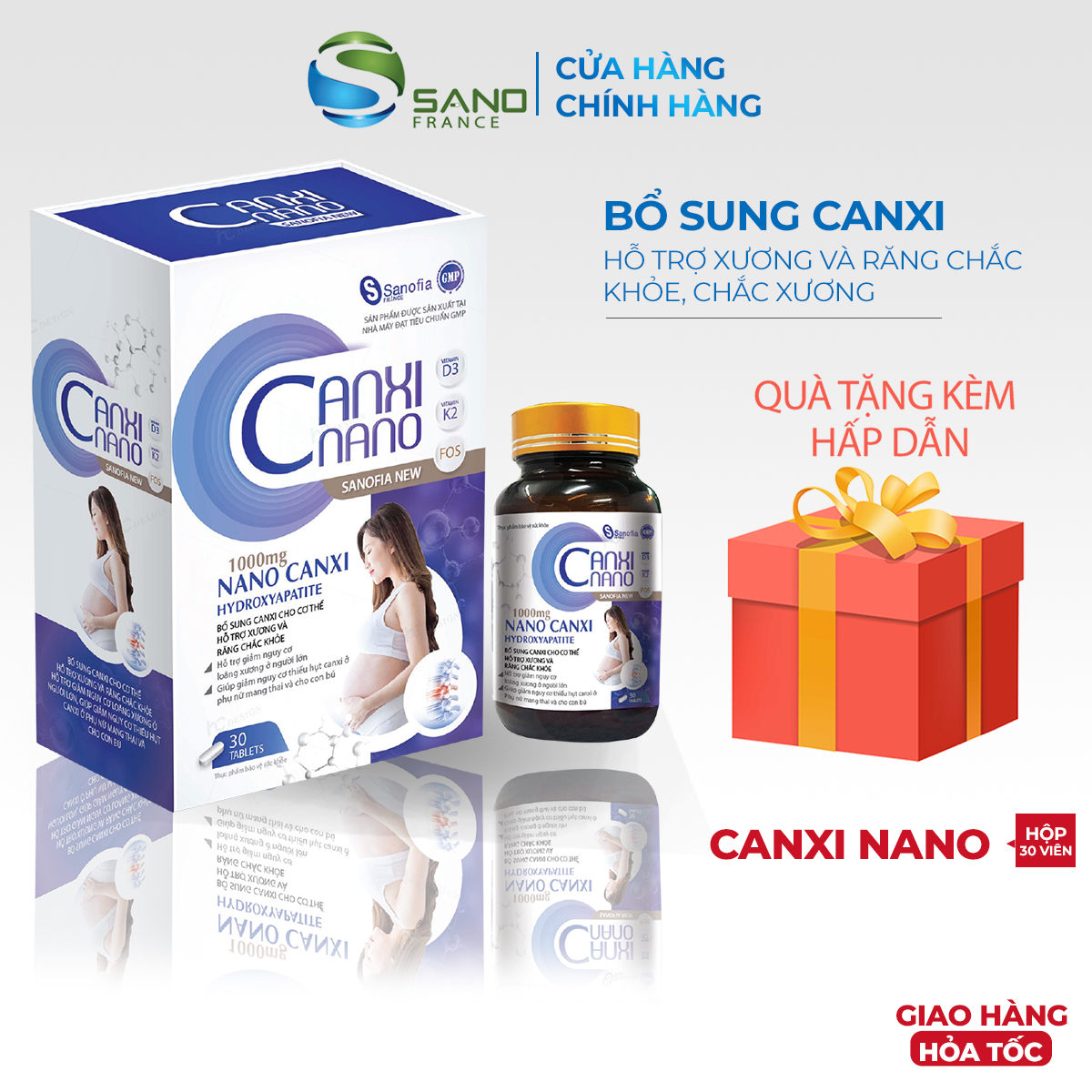Viên Canxi bổ bầu Canxi Nano Sanofia Hộp 30 viên- Giúp bổ sung Canxi, hỗ trợ xương răng chắc khỏe, giảm thiếu hụt Canxi tăng cường sức khỏe cho mẹ và bé