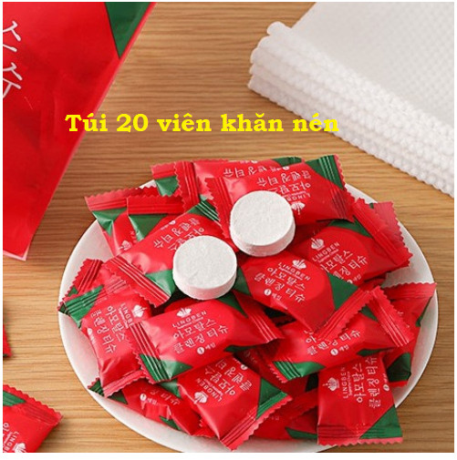 Khăn giấy nén cao cấp được làm từ vải không dệt Spunlace không mùi, không hóa chất độc hại, an toàn cho sức khỏe người dùng. THÔNG TIN SẢN PHẨM: Quy cách đóng gói: 1 túi có 20 viên khăn nén. Kích thước mỗi khăn sau khi nở ra ~ 20x22cm. Màu sắc: Khăn m