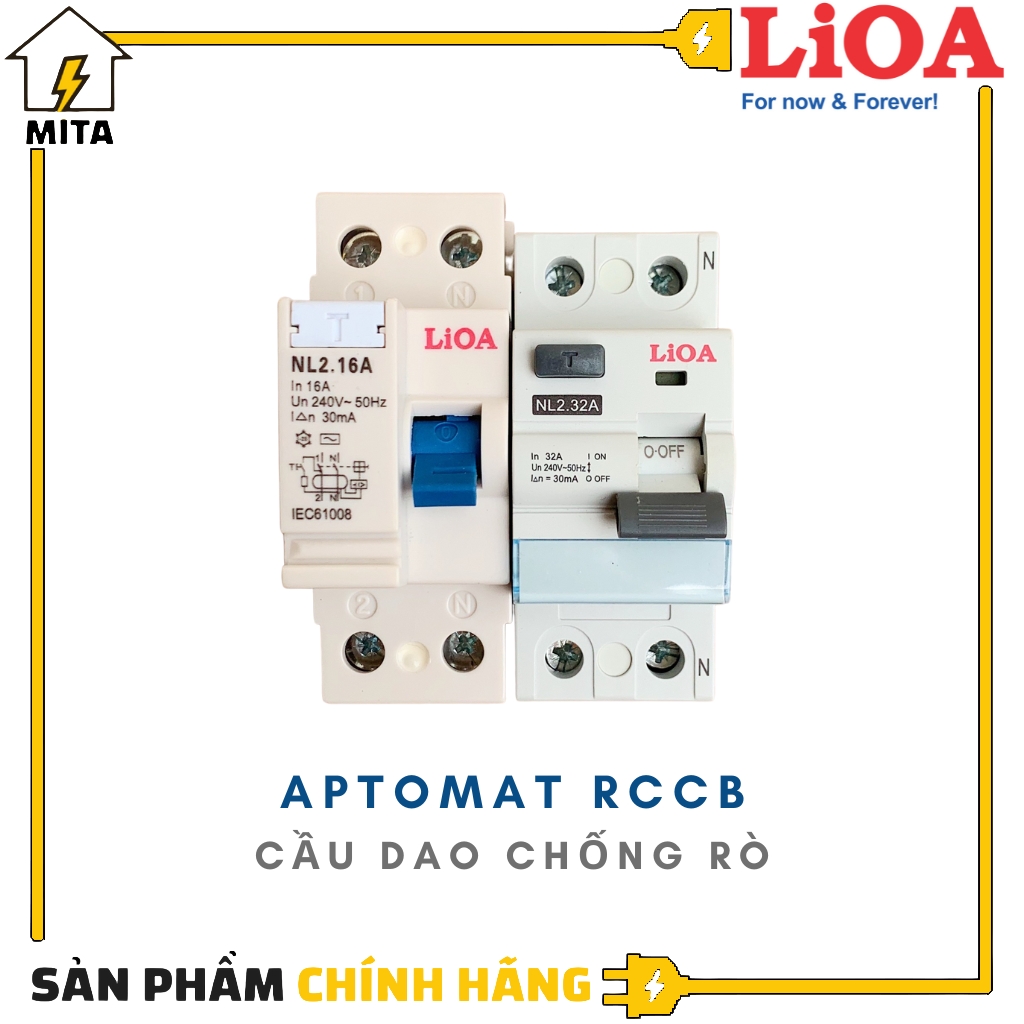 Cầu dao chống giật - aptomat chống dòng rò lioa 2 cực rccb2p