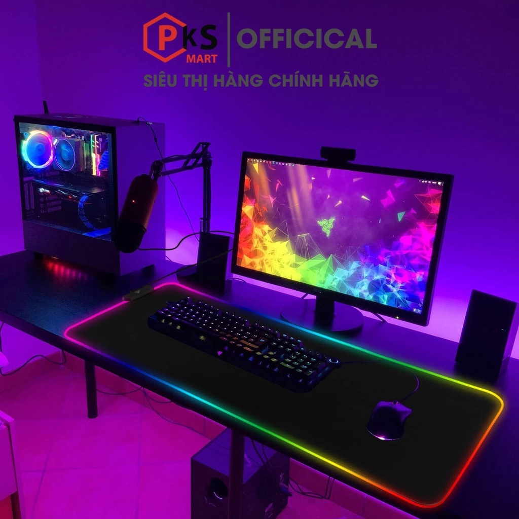 Miếng lót chuột led rgb và không led - mousepad full đen size 80x30x0,4cm - 80x30x0,2cm pksmart