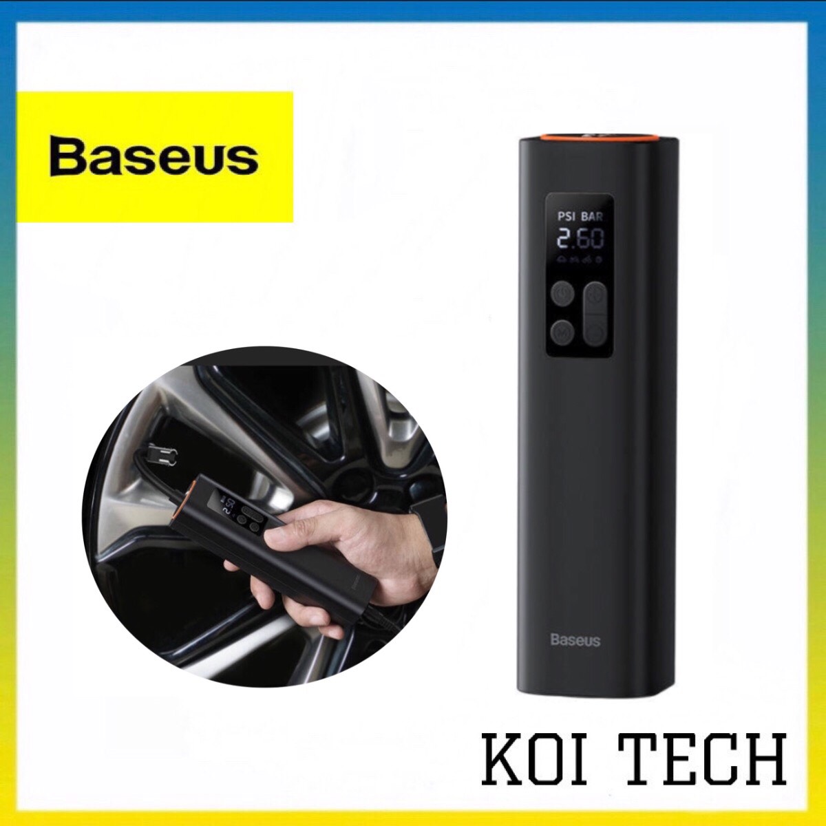 Máy bơm lốp oto điện tử mini baseus - bơm lốp cầm tay siêu nhỏ 12v 30l/60s - máy nén khí xe hơi ô tô xe máy xe đạp cao cấp - koi tech