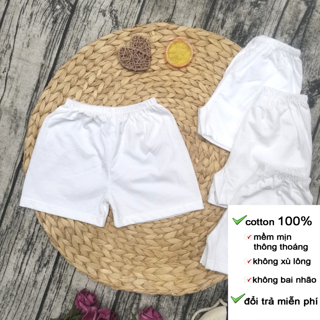 Quần chục đùi trắng mặc nhà vải cotton mềm loại 1, quần ngắn sơ sinh thoáng mát cho bé từ 2-8kg