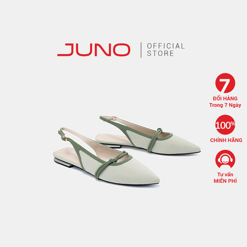 Giày Búp Bê Nữ 3cm Thời Trang JUNO Mũi Nhọn Thắt Nút Trang Trí BB03097