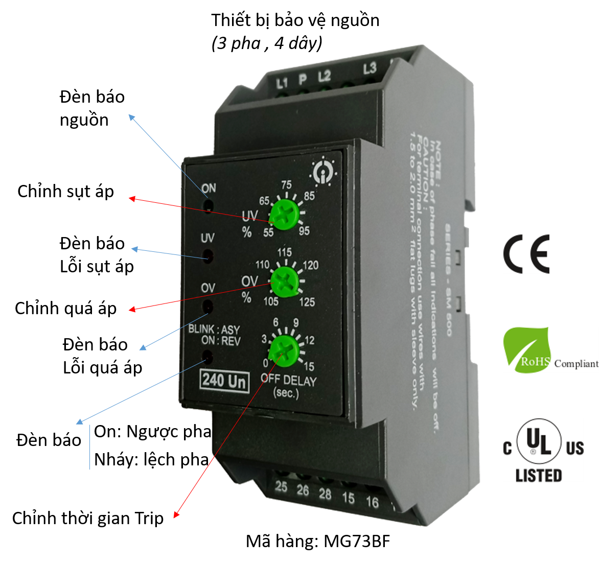 Rơ le bảo vệ điện áp mất pha 1 pha & 3 pha-4 dây