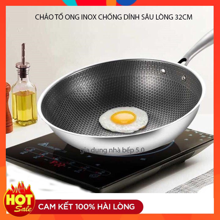 Chảo Chống Dính Sâu Lòng 32cm, Chảo Chiên Rán Vân Đá Tổ Ong Cao Cấp, Chảo Đáy Từ Chống Dính Chiên Ngập Dầu Có Tay Cầm chắc Chắn( BẢO HÀNH 12 THÁNG )