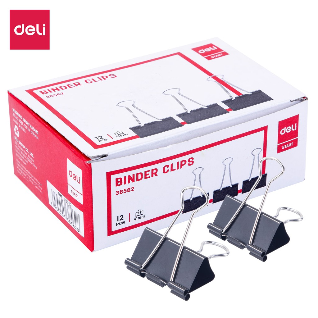 Hộp 12 cái kẹp bướm Deli màu đen size lớn 41mm 51mm