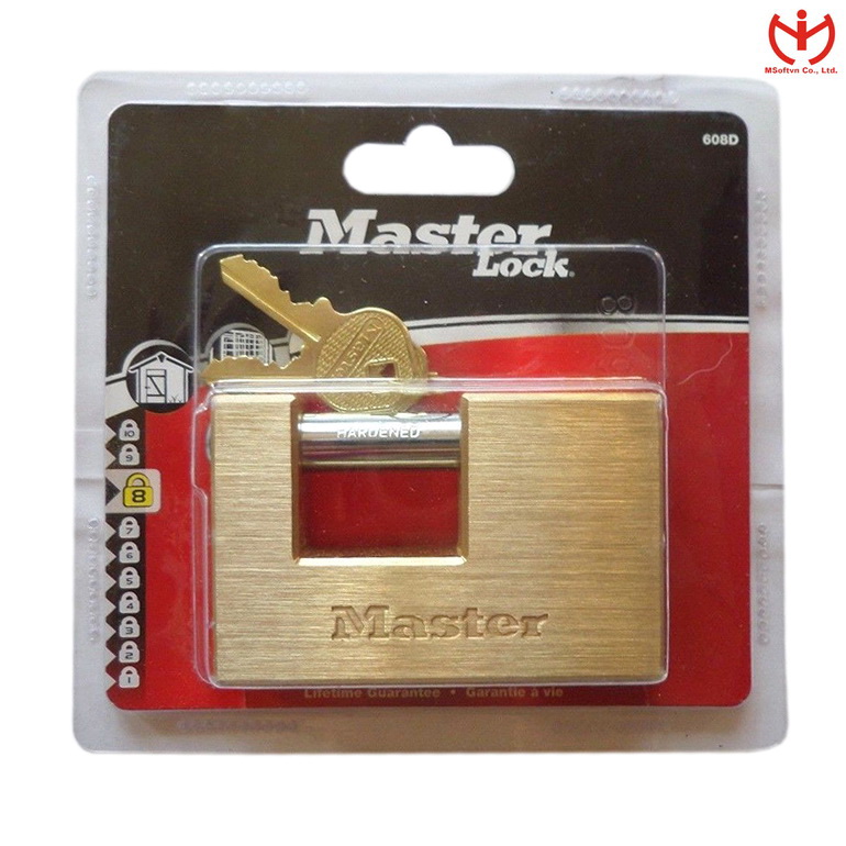Ổ khóa cầu ngang master lock 608 eurd thân đồng rộng 90mm 2 chìa răng cưa - msoft