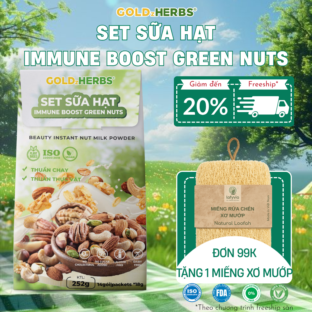 Set Sữa Hạt Goldzherbs Immune Boost Green Nuts – 14 gói x18g/ 500g