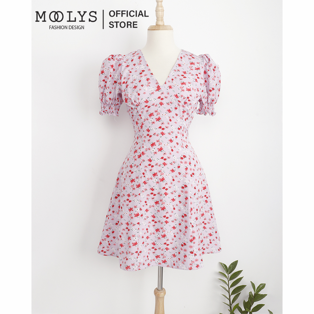 Đầm hoa thiết kế dáng xoè tay phồng Moolys MD020