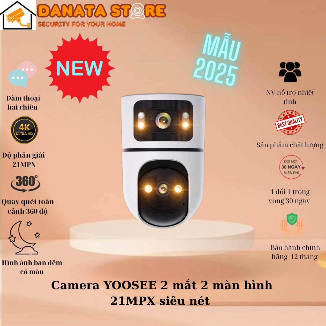 [Bảo hành 24 tháng] Camera WIFI YOOSEE trong nhà 2 mắt 2 khung hình, độ phân giải 21MP