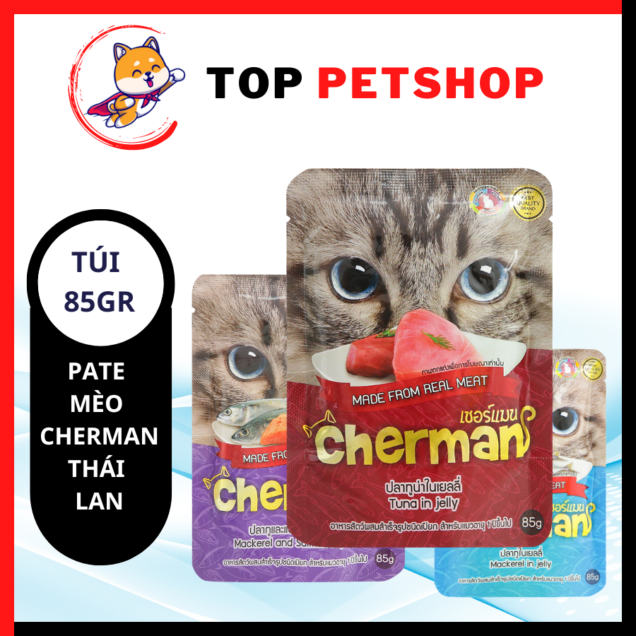 Pate cho mèo CHERMAN,Túi 85GR, Pate dinh dưỡng cho mèo xuất xứ Thái Lan