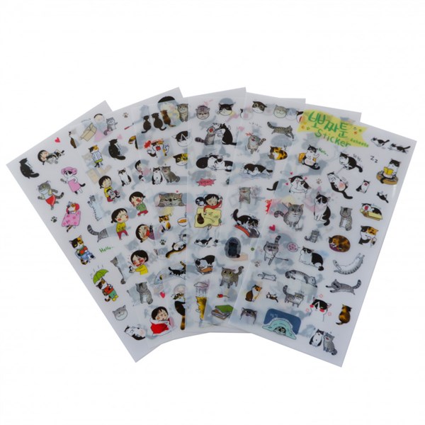 Bộ 6 tấm sticker mèo trang trí tz-386