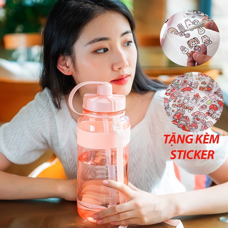 Bình đựng nước bình nước cute thể thao nhựa 2 lít có ống hút Gym 34