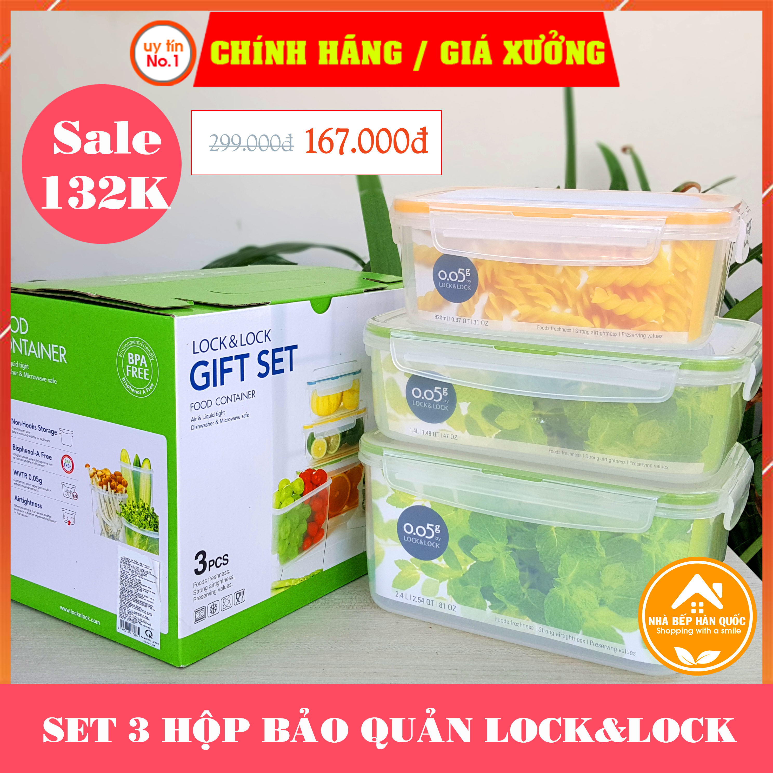 Bộ hộp nhựa đựng thực phẩm, hộp đựng thức ăn Lock and Lock NLP131S001