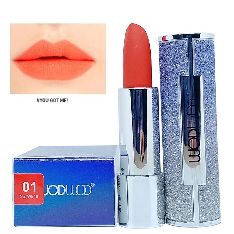 [HCM]Son môi dưỡng ẩm bền màu Wodwod Lipstick Hàn Quốc 3.8g #01 Đỏ Cam dạng bấm đính đá cực đẹp