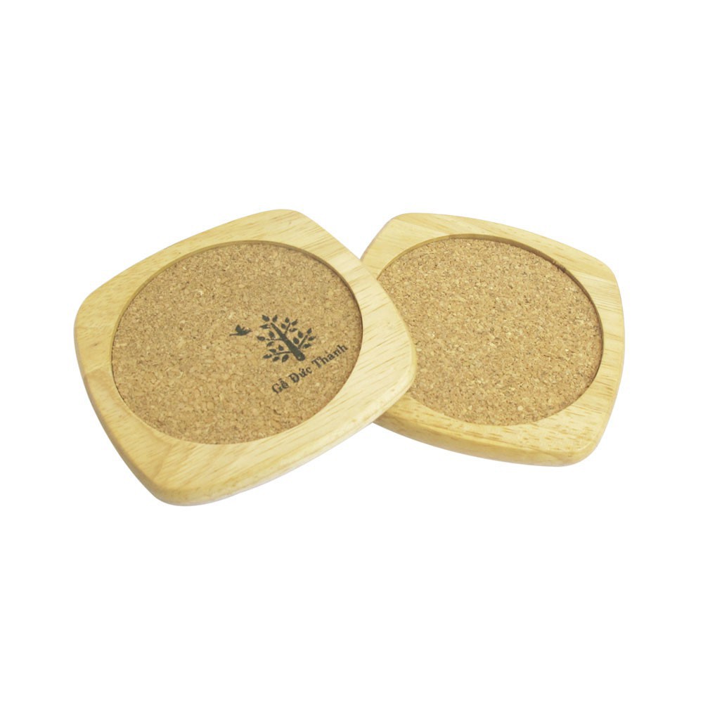 Bộ 2 cái lót ly bầu, bần (T6622171) - Kích thước: 9.3 x 9.3 x 1.8 cm - Gỗ thông tự nhiên