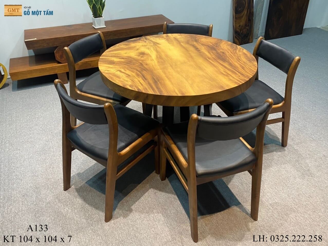 Bàn Ăn Gỗ Me Tây, Bàn Gỗ Me Tây Nguyên Tấm Dài 1,04m Rộng 1,04m Dày 7cm