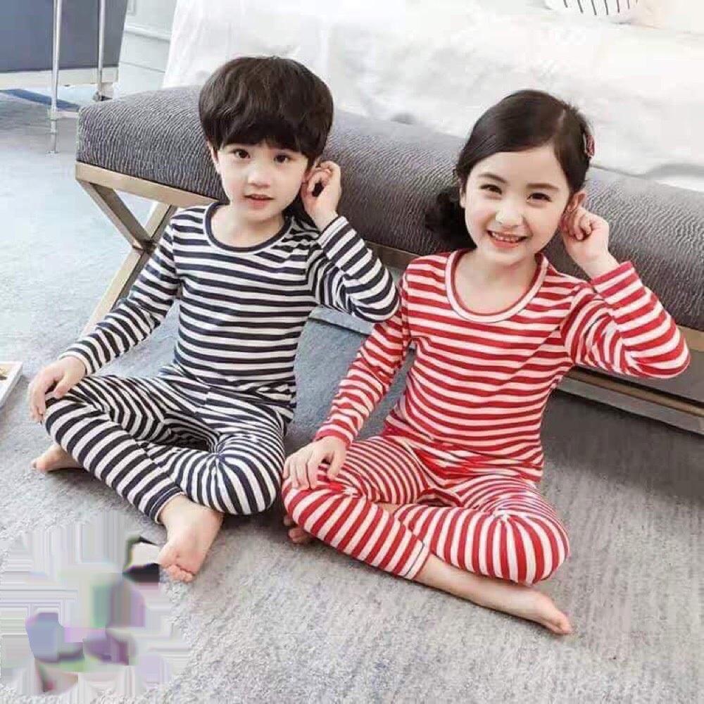Combo 3 bộ cotton len kẻ thêu ngực bé trai bé gái