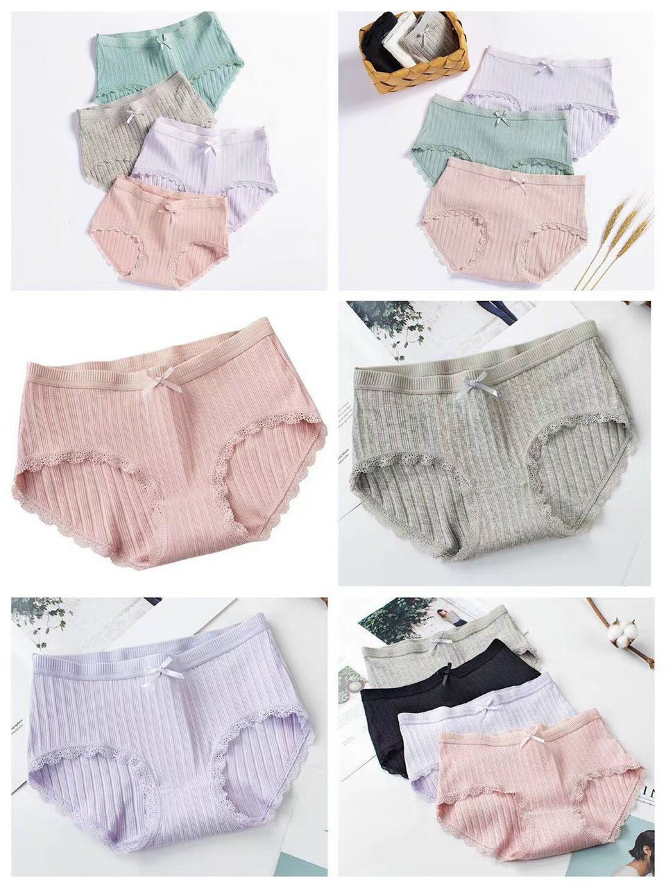 Combo 5 Quần Lót Nữ Cotton viền ren gân tăm kháng khuẩn