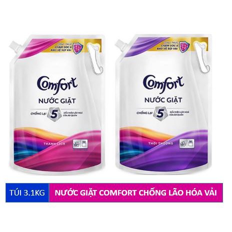 Nước giặt chống lão hóa comfort thanh lịch 3.1kg- LOILEOSHOP BC05- Chống lại 5 dấu hiệu lão hóa của quần áo như phai màu, thô ráp, mất dáng, xù lông, ố vàng, thấm sâu vào sợi vải, đánh bay các vết bẩn