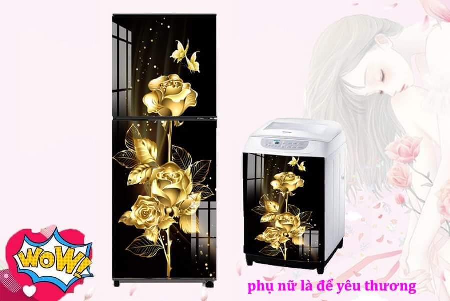 Miếng dán tủ lạnh, máy giặt mẫu hoa hồng vàng đẹp, sang trọng