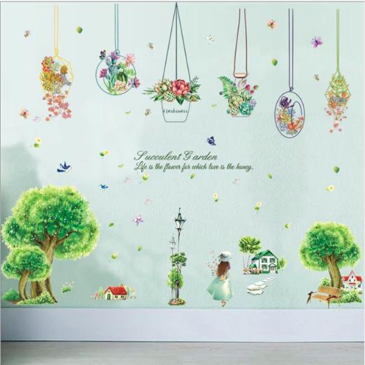 [HCM]DECAL DÁN TƯỜNG GIỎ HOA VÀ CÔ GÁI MỘNG MƠ