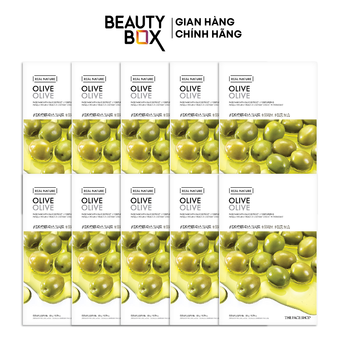 Combo 10 mặt nạ real nature dưỡng da olive the face shop 20g