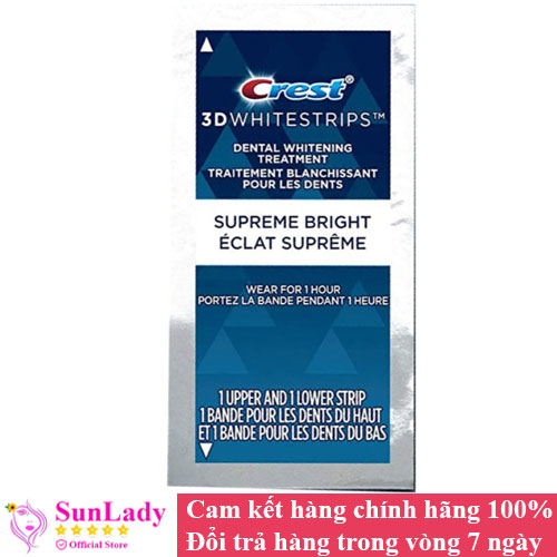 Miếng Dán Trắng Răng Cấp Tốc Crest 3D White Supreme Flexfit siêu mạnh USA (1 Gói/2 miếng dán)