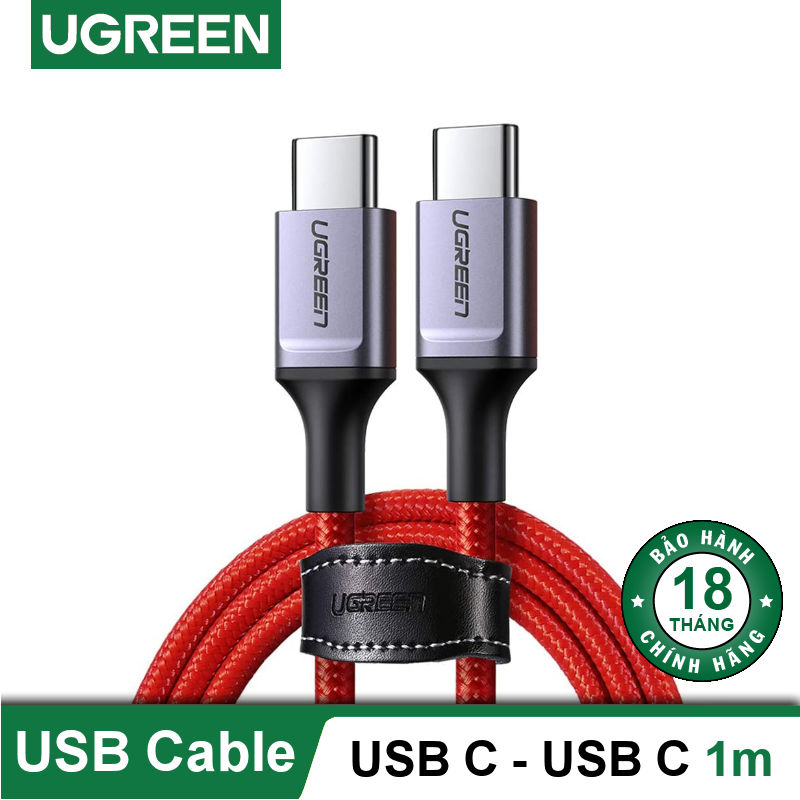 Cáp sạc và truyền dữ liệu 2 cổng USB type C, hỗ trợ sạc nhanh PD 60W, dòng tối đa 3A dây bện nylon dài 1m UGREEN US296 60186 Cáp sạc và truyền dữ liệu 2 cổng USB type C, hỗ trợ sạc nhanh PD 60W, dòng tối đa 3A dây bện nylon dài 1m UGREEN US296 60186