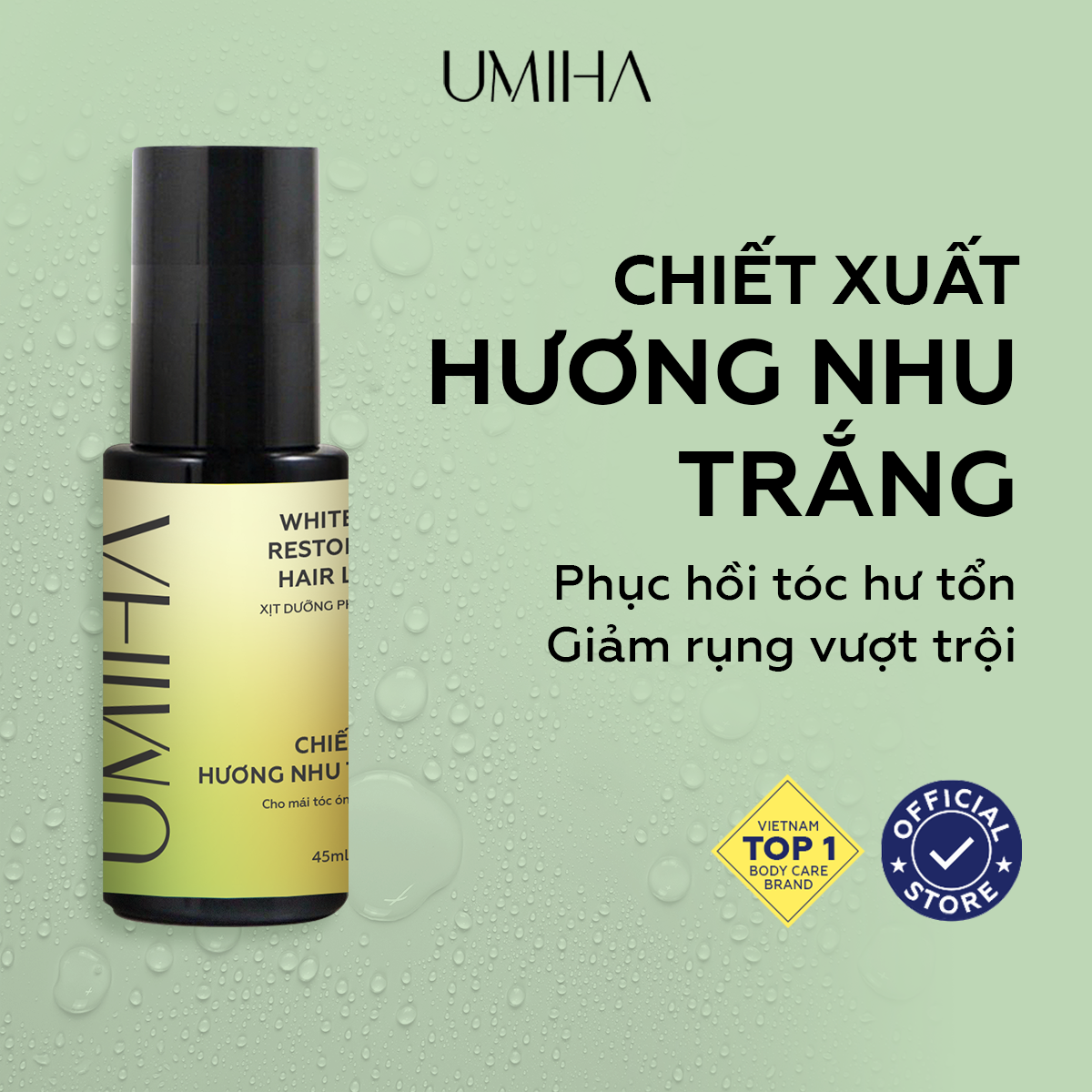 Xịt dưỡng tóc phục hồi hư tổn UMIHA 45ml Hương Nhu Trắng - Dưỡng tóc phục hồi tóc hư tổn xơ yếu, ngăn gãy rụng tóc