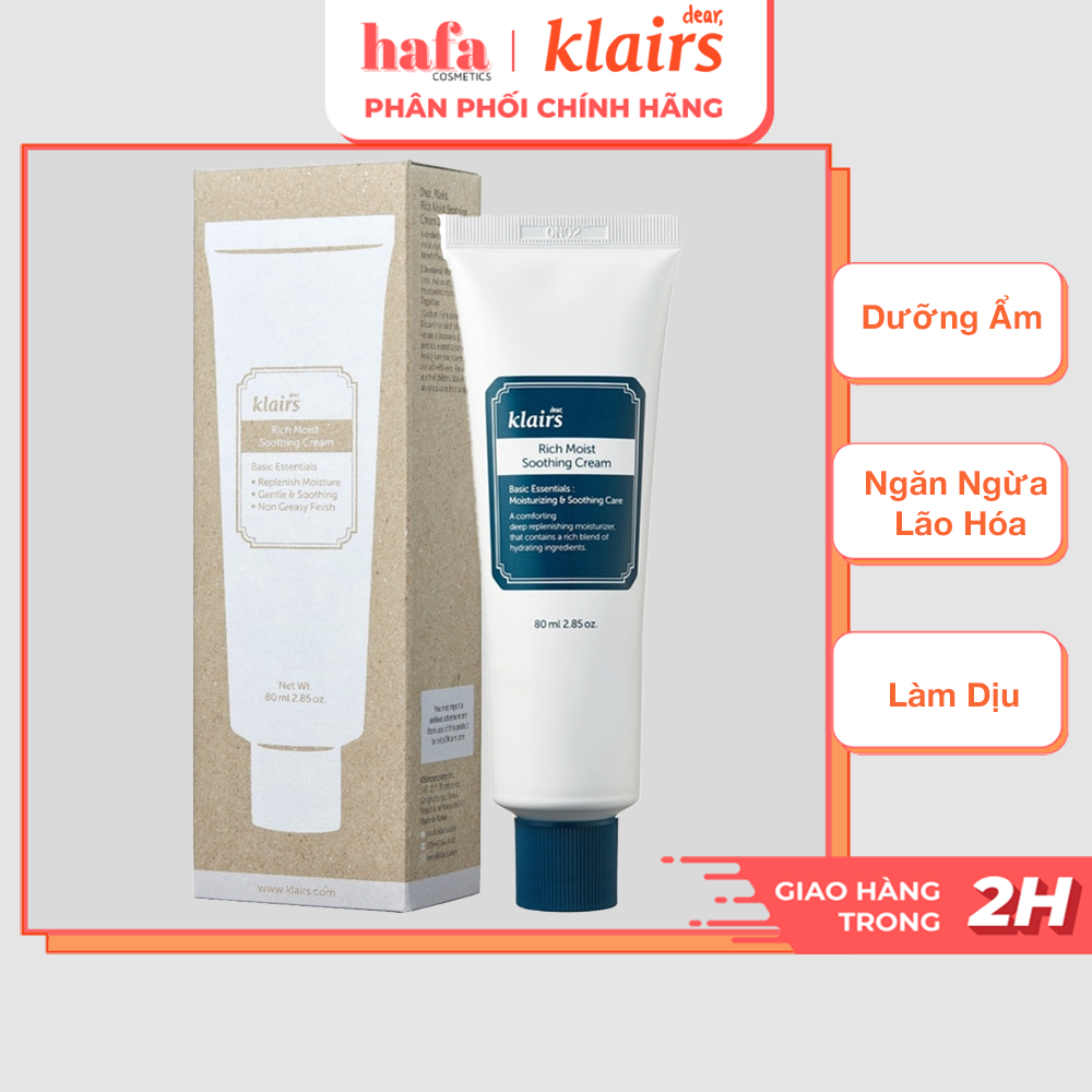 Kem Cấp Nước, Dưỡng Ẩm Sâu Cho Da Khô, Da Mất Nước Klairs Rich Moist Soothing Cream 80ml _ Dear Klairs Chính Hãng
