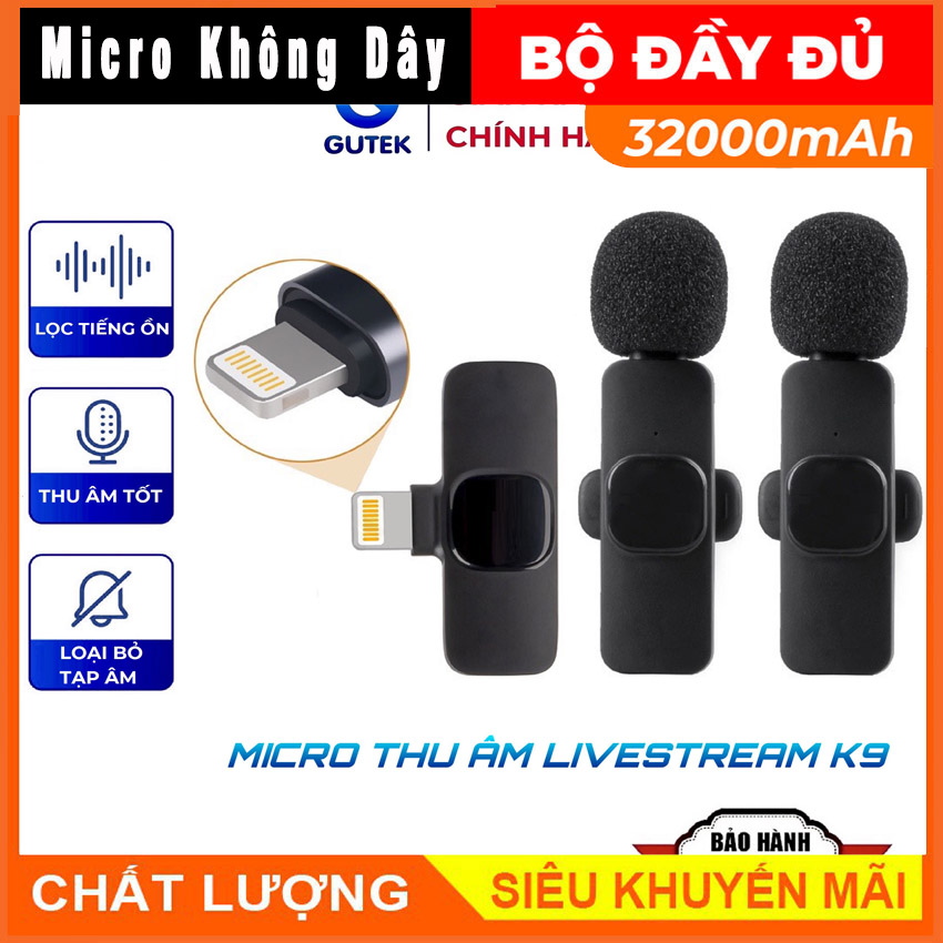 Micro thu âm điện thoại không dây, micro cài áo thu âm mini chính hãng, mic livestream chuyên nghiệp