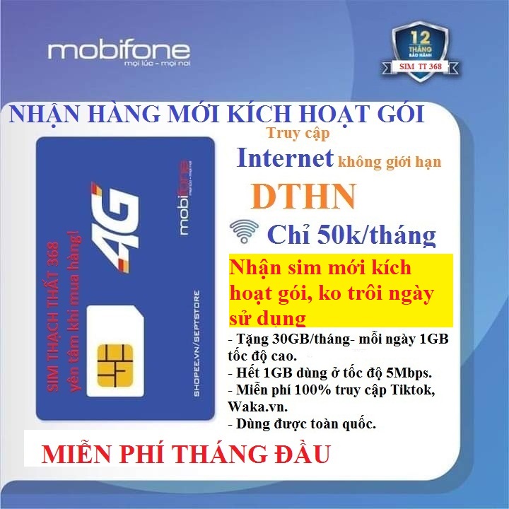 Sim 4g mobifone dthn full data 5mps, 1 tỷ gb, hàng chính hãng