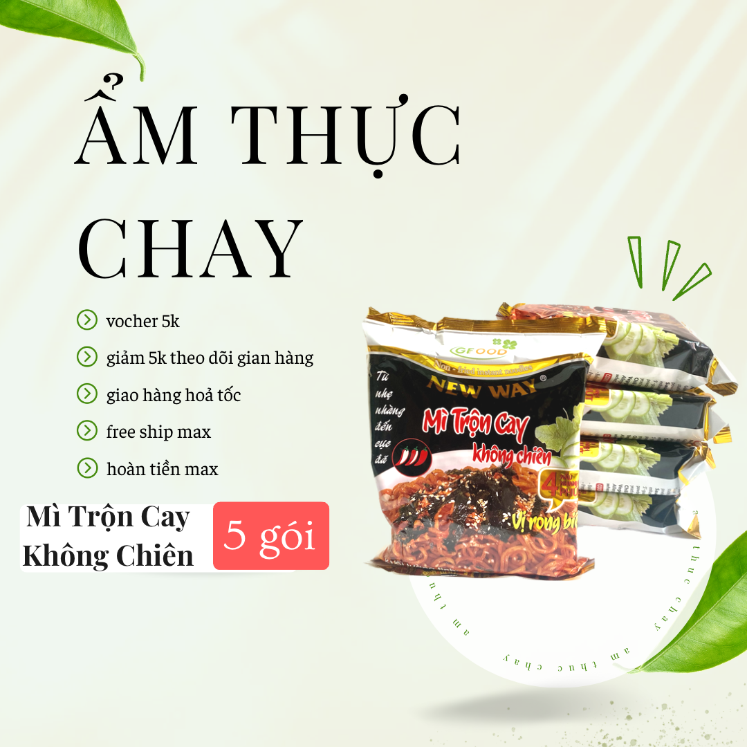 Mì Trộn Cay Không Chiên GFOOD 5 gói, mì chay ngon, thực phẩm chay ăn liền