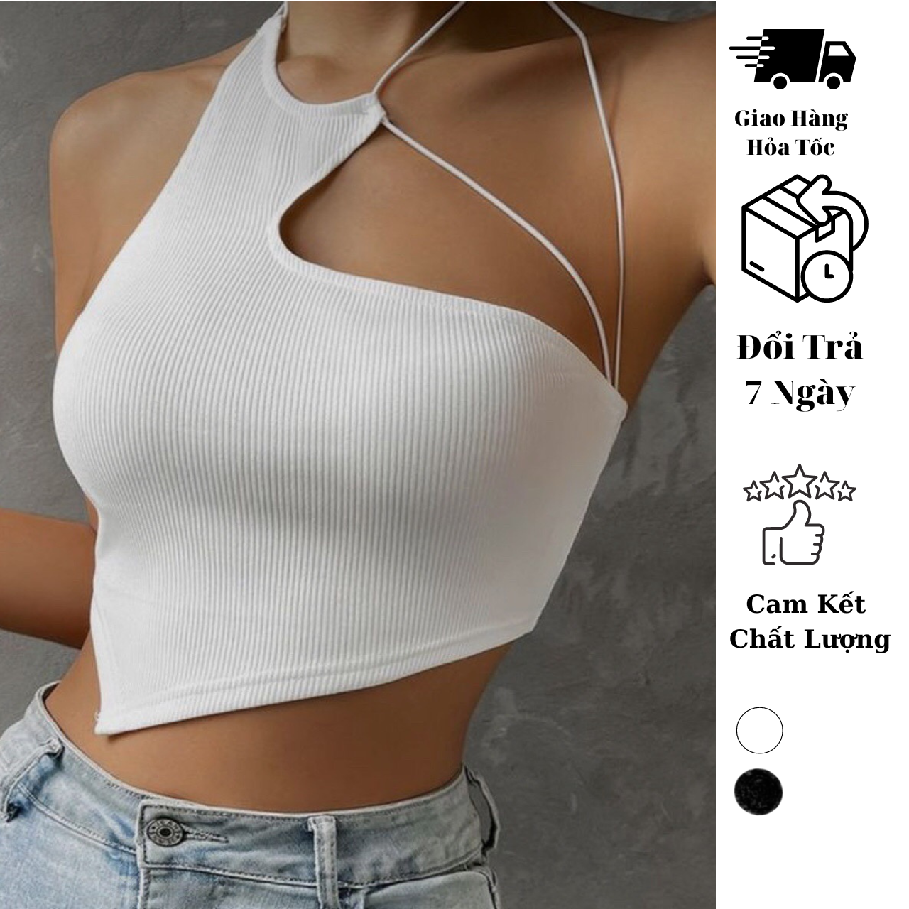Áo croptop thun gân hai dây lệch vai JUNE.SG